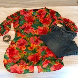 Floral Sheer blouse with Coat Tail back